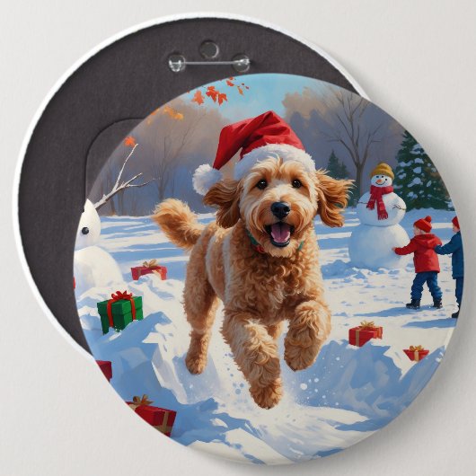 Goldendoodle Hardlopen in de sneeuw met kerst Pet Ronde Button 6,0 Cm (Voorkant /achterkant)