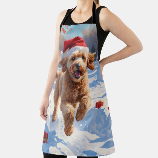 Goldendoodle Hardlopen in de sneeuw met kerst Pet Schort (Insitu)