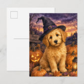 Goldendoodle Heksenhoed Pompoen Briefkaart (Voorkant / Achterkant)