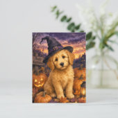 Goldendoodle Heksenhoed Pompoen Briefkaart (Staand voorkant)