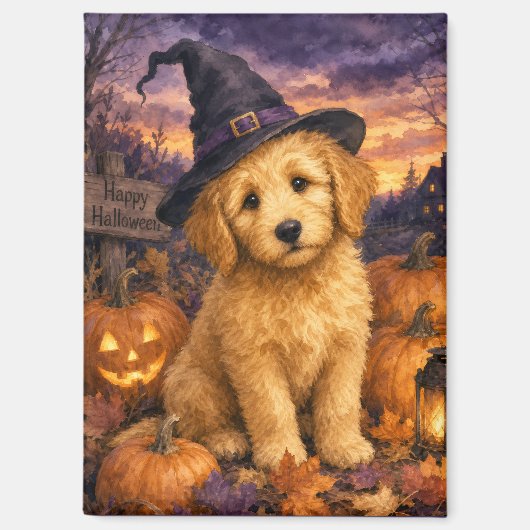 Goldendoodle Heksenhoed Pompoen Magneet (Voorkant)