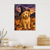 Goldendoodle Heksenhoed Pompoen Poster (Keuken)