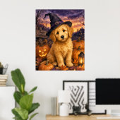 Goldendoodle Heksenhoed Pompoen Poster (Thuiskantoor)