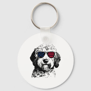 Goldendoodle hond 4 juli Amerika Vlag van de VS Sleutelhanger