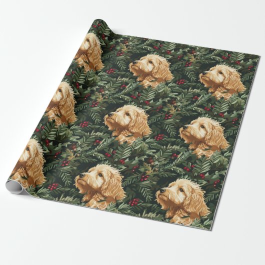 Goldendoodle hond Christmas Pine Cadeaupapier (Uitgerold)
