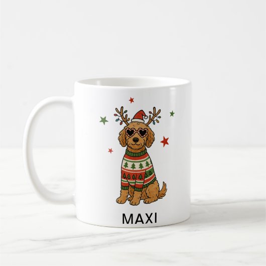 Goldendoodle Hond Feestelijke Kerstmis Koffiemok (Links)