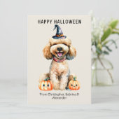 Goldendoodle Hond Gelukkig Halloween Feestdagenkaart (Staand voorkant)