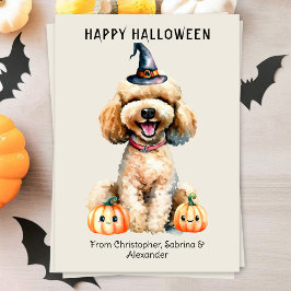 Goldendoodle Hond Gelukkig Halloween Feestdagenkaart