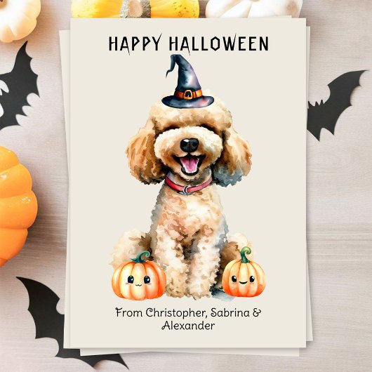 Goldendoodle Hond Gelukkig Halloween Feestdagenkaart