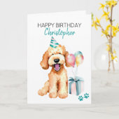 Goldendoodle Hond Gepersonaliseerd Gelukkige Verja Kaart (Gele Bloem)