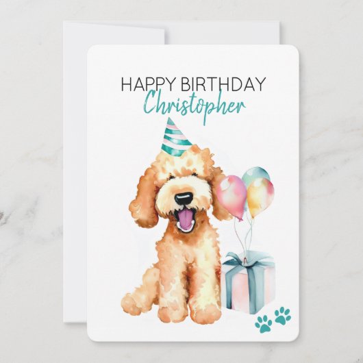 Goldendoodle Hond Gepersonaliseerd Gelukkige Verja Kaart (Voorkant)