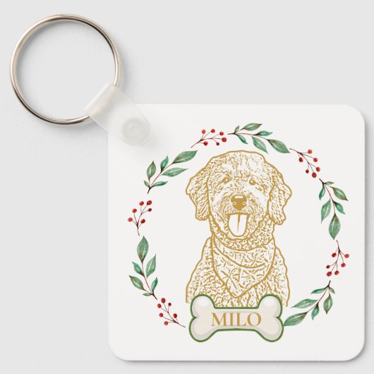 Goldendoodle Hond gepersonaliseerd Sleutelhanger (Voorkant)