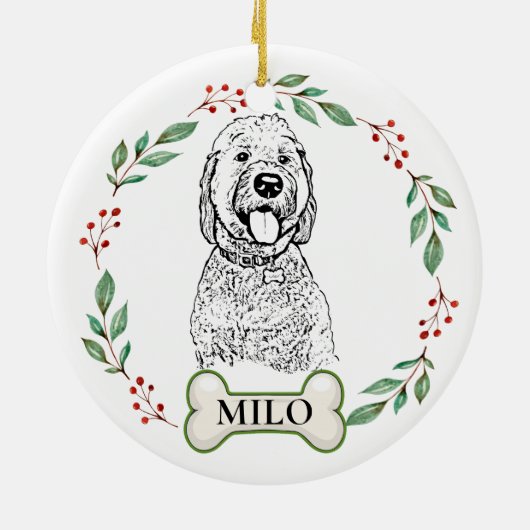 Goldendoodle Hond Gepersonaliseerde Hand Drawing C Keramisch Ornament (Achterkant)