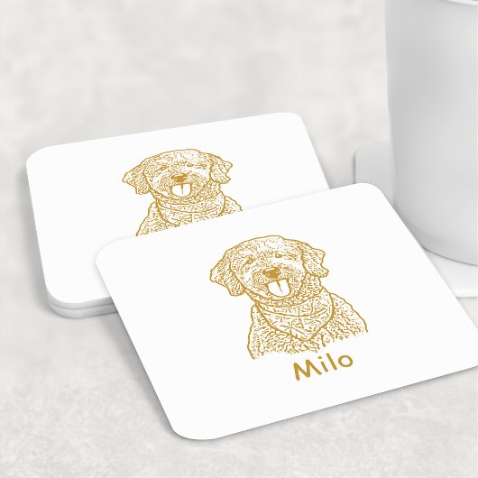 Goldendoodle Hond Gepersonaliseerde Hand Drawing Kartonnen Onderzetters