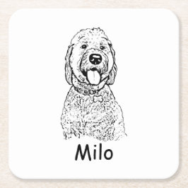 Goldendoodle Hond Gepersonaliseerde Hand Drawing Kartonnen Onderzetters