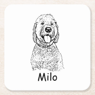 Goldendoodle Hond Gepersonaliseerde Hand Drawing Kartonnen Onderzetters
