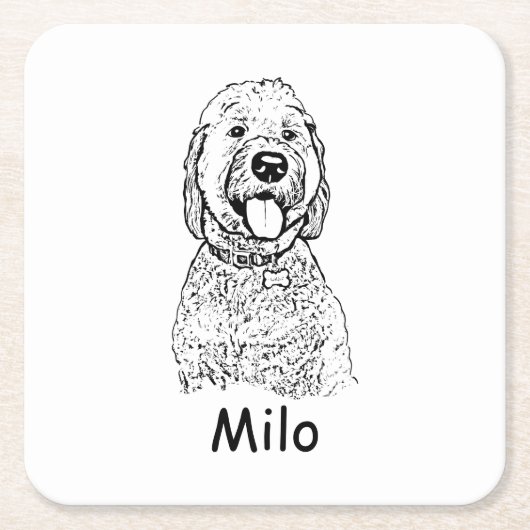 Goldendoodle Hond Gepersonaliseerde Hand Drawing Kartonnen Onderzetters (Voorkant)