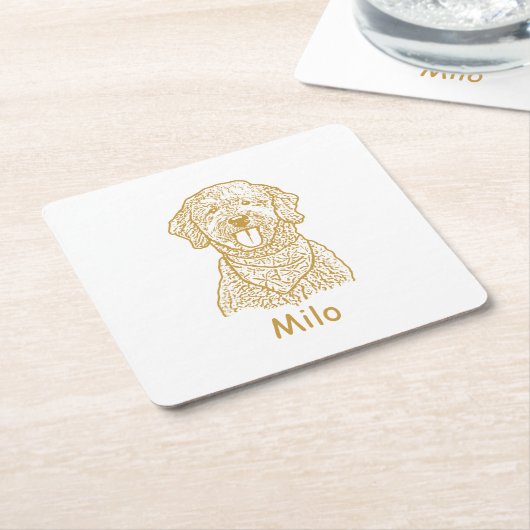 Goldendoodle Hond Gepersonaliseerde Hand Drawing Kartonnen Onderzetters (Schuin)