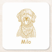 Goldendoodle Hond Gepersonaliseerde Hand Drawing Kartonnen Onderzetters (Voorkant)