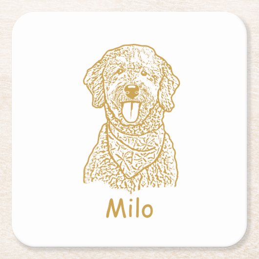 Goldendoodle Hond Gepersonaliseerde Hand Drawing Kartonnen Onderzetters (Voorkant)