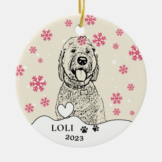 Goldendoodle Hond Gepersonaliseerde Hand Drawing Keramisch Ornament (Voorkant)