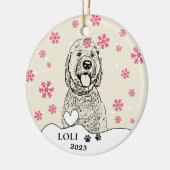 Goldendoodle Hond Gepersonaliseerde Hand Drawing Keramisch Ornament (Links)