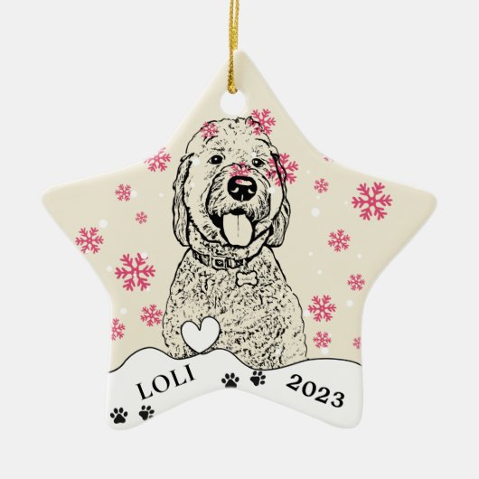 Goldendoodle Hond Gepersonaliseerde Hand Drawing Keramisch Ornament (Voorkant)