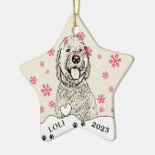 Goldendoodle Hond Gepersonaliseerde Hand Drawing Keramisch Ornament (Links)