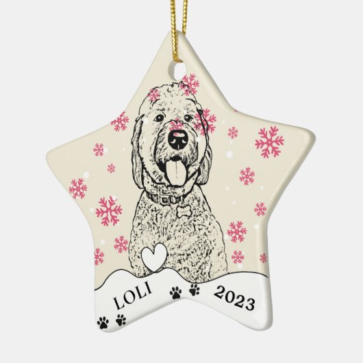Goldendoodle Hond Gepersonaliseerde Hand Drawing Keramisch Ornament (Links)