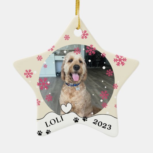 Goldendoodle Hond Gepersonaliseerde Hand Drawing Keramisch Ornament (Achterkant)