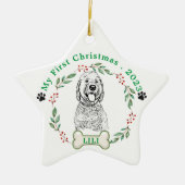 Goldendoodle Hond Gepersonaliseerde Hand Drawing Keramisch Ornament (Voorkant)