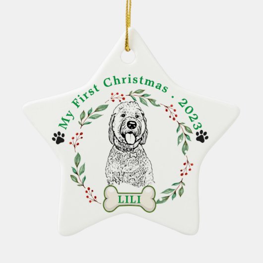 Goldendoodle Hond Gepersonaliseerde Hand Drawing Keramisch Ornament