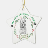 Goldendoodle Hond Gepersonaliseerde Hand Drawing Keramisch Ornament (Links)