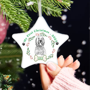 Goldendoodle Hond Gepersonaliseerde Hand Drawing Keramisch Ornament
