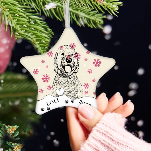 Goldendoodle Hond Gepersonaliseerde Hand Drawing Keramisch Ornament