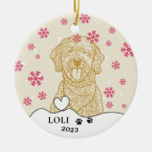 Goldendoodle Hond Gepersonaliseerde Hand Drawing Keramisch Ornament (Voorkant)