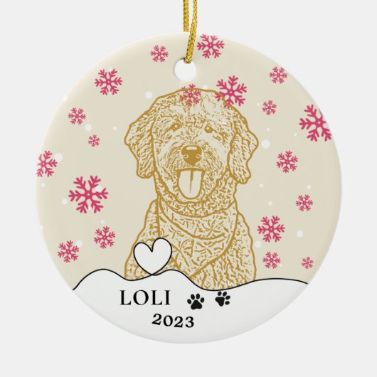 Goldendoodle Hond Gepersonaliseerde Hand Drawing Keramisch Ornament (Voorkant)