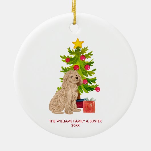 Goldendoodle Hond Gepersonaliseerde Kerstmis Keramisch Ornament (Achterkant)
