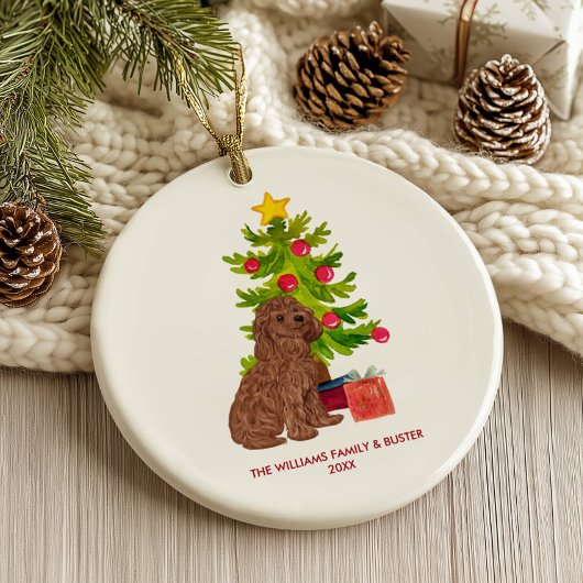 Goldendoodle Hond Gepersonaliseerde Kerstmis Keramisch Ornament