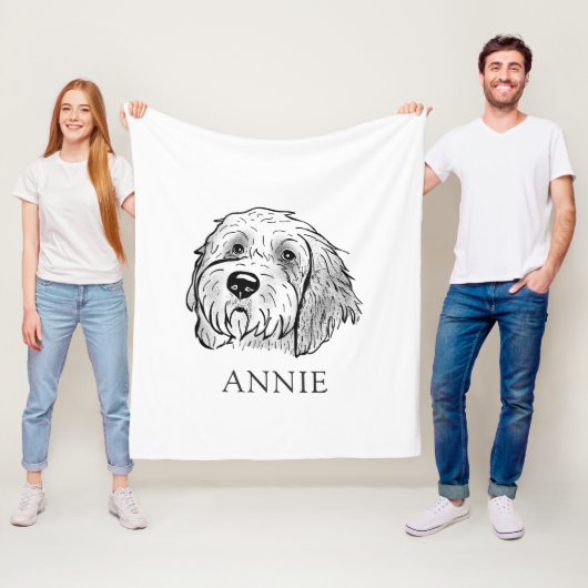 Goldendoodle Hond Gepersonaliseerde Tekening Fleece Deken (In situ)