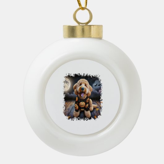 Goldendoodle Hond Halloween Keramische Bal Ornament (Voorkant)