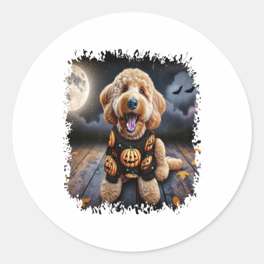 Goldendoodle Hond Halloween Ronde Sticker (Voorkant)