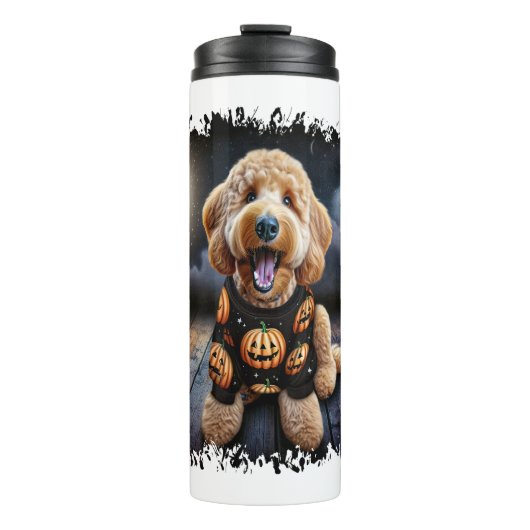 Goldendoodle Hond Halloween Thermosbeker (Voorkant)