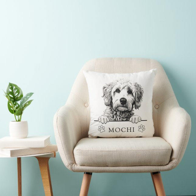 Goldendoodle Hond Handtekening Gepersonaliseerd Kussen (Stoel)