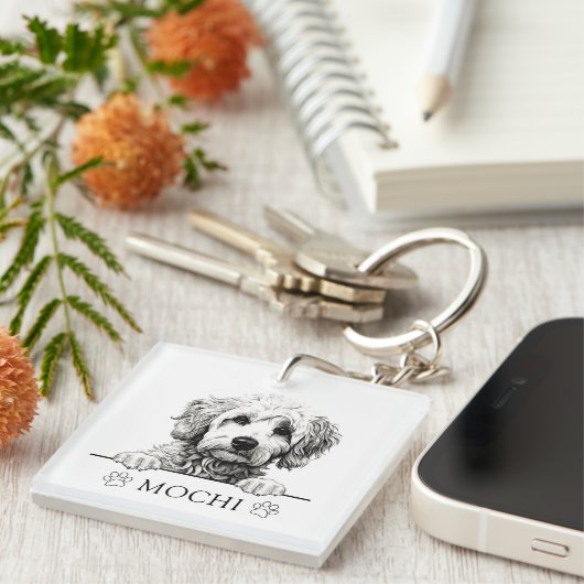 Goldendoodle Hond Handtekening Gepersonaliseerd Sleutelhanger (Voorkant Rechts)