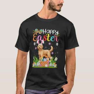 Goldendoodle Hond Happy Easter Egg Hunt Bunny Ear  T-shirt