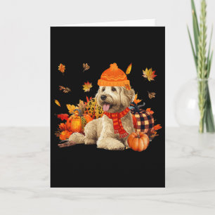 Goldendoodle Hond Herfst Sjaal Luipaard Pompoenen  Kaart
