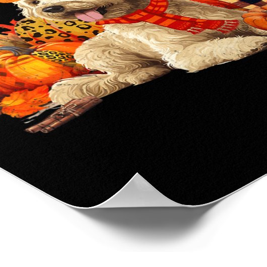 Goldendoodle Hond Herfst Sjaal Luipaard Pompoenen  Poster (Hoek)