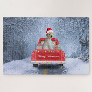 Goldendoodle-hond in de sneeuw zittend op Kerstmis Legpuzzel