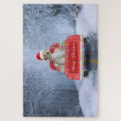 Goldendoodle-hond in de sneeuw zittend op Kerstmis Legpuzzel (Verticaal)